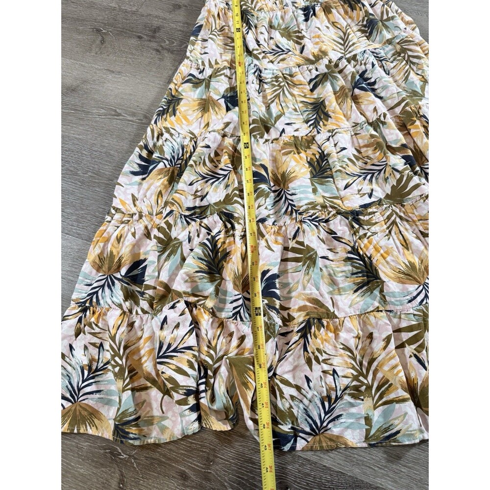 Jessica Simpson Sz S maxi dress earth tone tropical print %100 viscose tiered - Picture 6 of 9